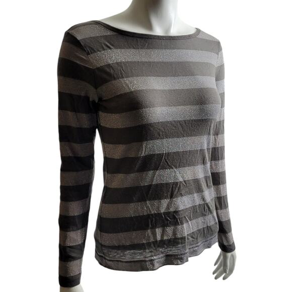 The Limited Women’s M Gray Metallic Stripe Long Sleeve Holiday 2006 Shimmer Top - Picture 3 of 10